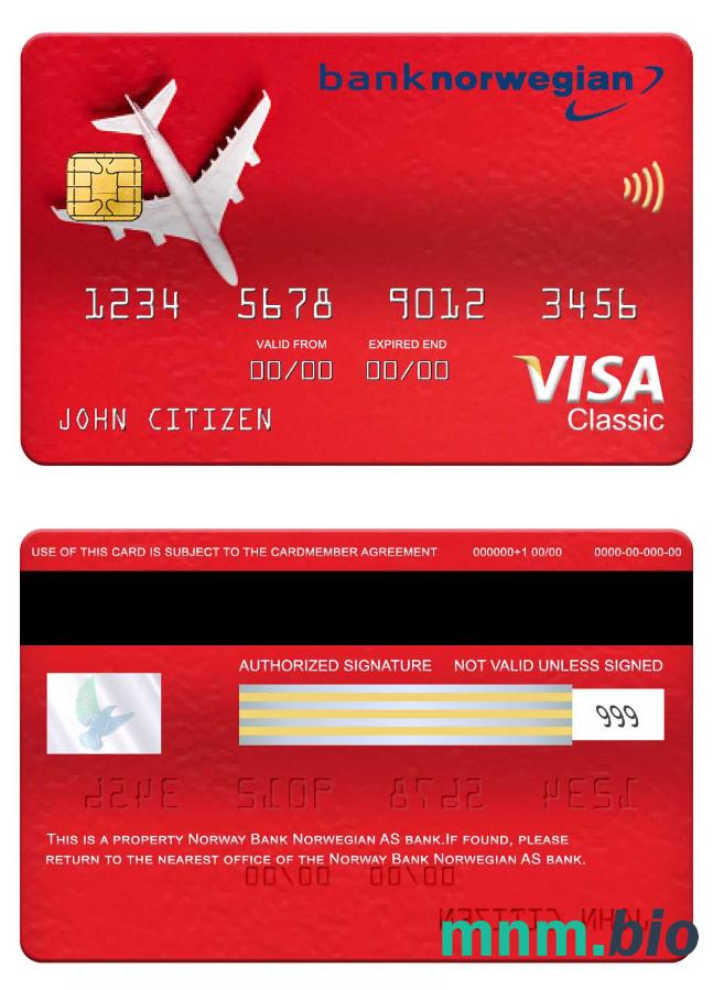 Norway Bank Norwegian AS bank visa klasyczny karta przykład w formacie PSD